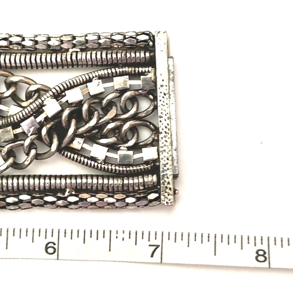 VINTAGE SILVER-TONE EXTRA WIDE MULTISTRAND CHAIN MAGNETIC 6.5-7" BRACELET - Picture 8 of 9